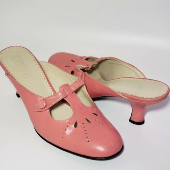 Franco Sarto Womens Mules Spool Heels Shoes Pink Cutout Round Toe Slip Ons 8.5 M - Picture 1 of 12